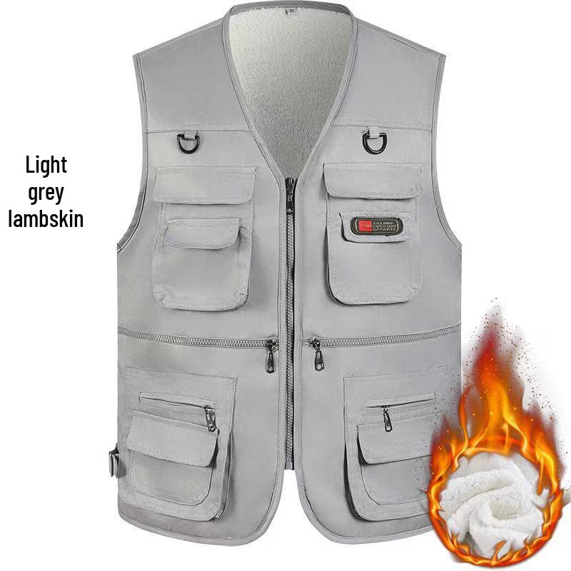 Men's Spring/Autumn Cotton Multi-Pocket Vest - Outdoor, Casual, Sleeveless Jacket for Middle-Aged & Elderly. Perfect for Fishing & Daily Wear.