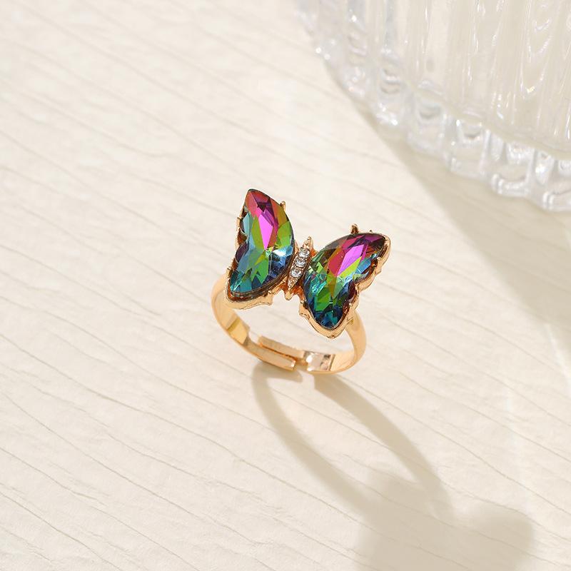 

Hot-selling Colorful Inlaid 3-piece Earrings Necklace Ring Fashion Elegant Butterfly Diamond Necklace Women