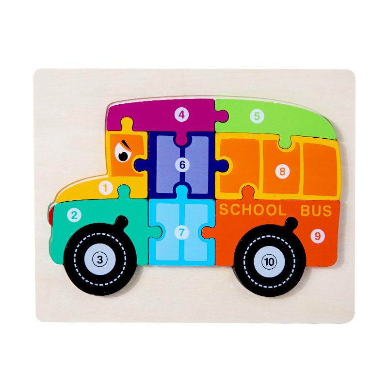 Children Wooden Early Education Animals Digital Traffic Cognition Puzzle Wooden 3D Buckle Three-Dimensional Puzzle Educational Toys