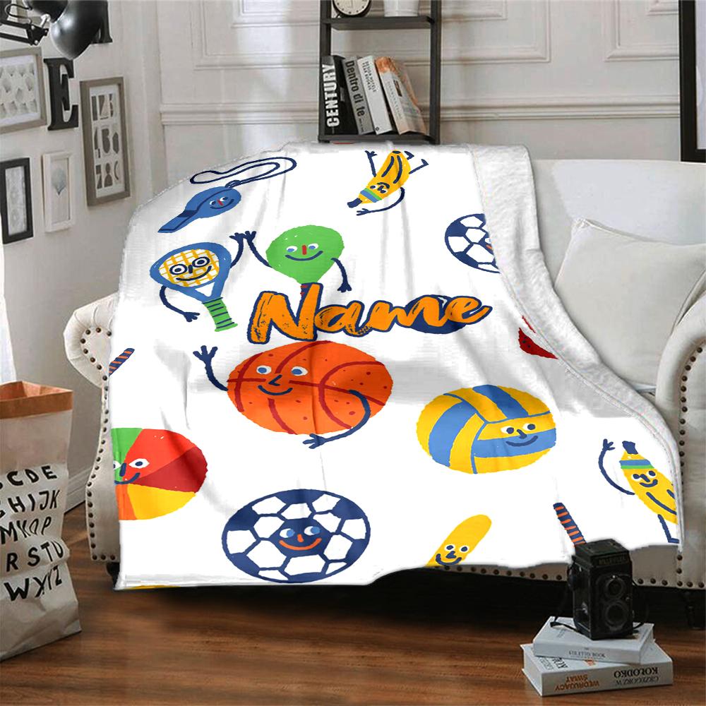 Custom Name Ball Sports Theme Printed Blanket - Perfect for Couch, Bed, Travel & Outdoor Use | Machine Washable, Cozy & Durable.