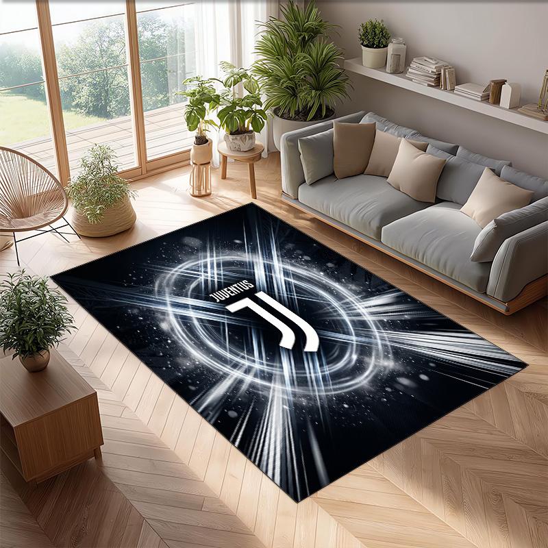 Juventus FC bedruckter Flanell-Teppich rutschfest weicher Polyester-Bodenbelag Indoor-Dekormatte für Schlafzimmer Wohnzimmer Sofa