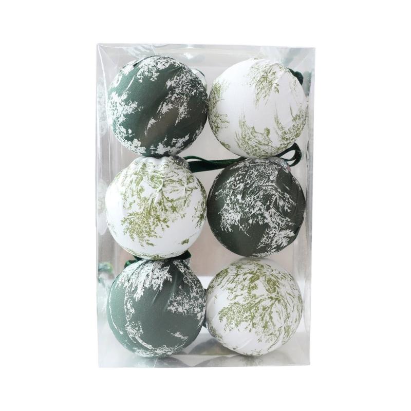 Indoor Christmas Trim Set of 6 with Fabric Finish and Ribbon Detail for Tree Use, Entry Tables, and Room Styling