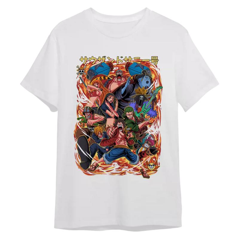 One Piece Straw Hat Crew Thousand Sunny Wano Retro TShirt Men Women Oversized Cotton Anime Graphic Tee Casual Streetwear Top
