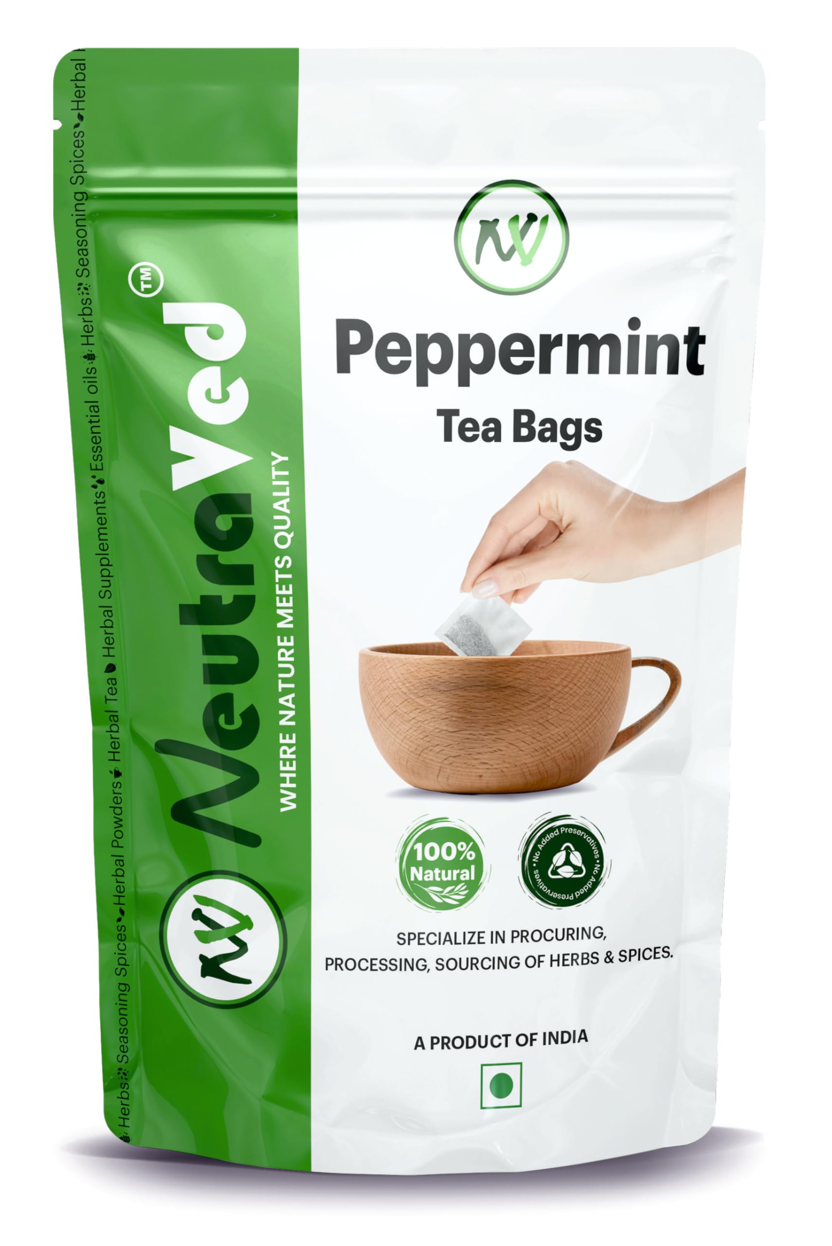 

NeutraVed Peppermint Tea - 40 Tea Bags | Pure Mint Tea Bags | Caffeine-Free Herbal Tea | Reusable Zipper Pouch | Pack of 1
