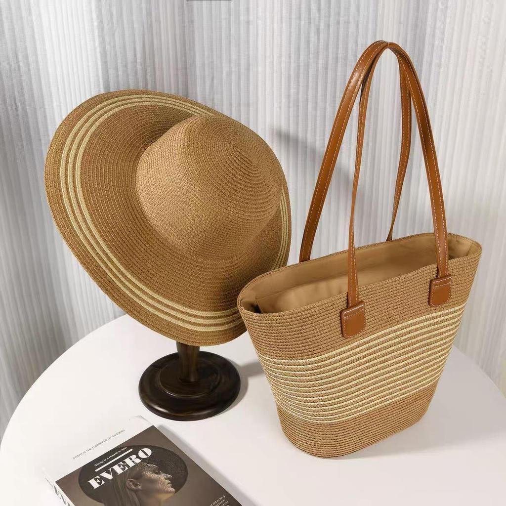 2024 Straw Hat & Handbag Set - Outdoor Travel, Sun Protection, Versatile High-End Fashion with Large Brim.