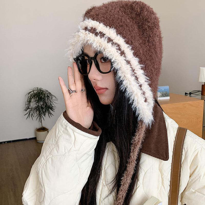 Fashion Plush Ear Protection Warm Hat Women Winter Wind Cold Cycling Skiing Outdoor Big Head Circumference Hat