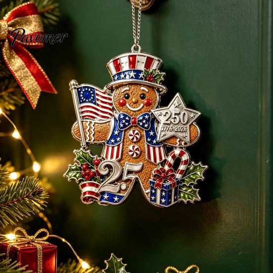 Holiday Souvenirs for Family 250th Anniversary Christmas Ornament, Acrylic Patriotic Hanging Decor Gift Friends with Eagle Santa Liberty Bell,
