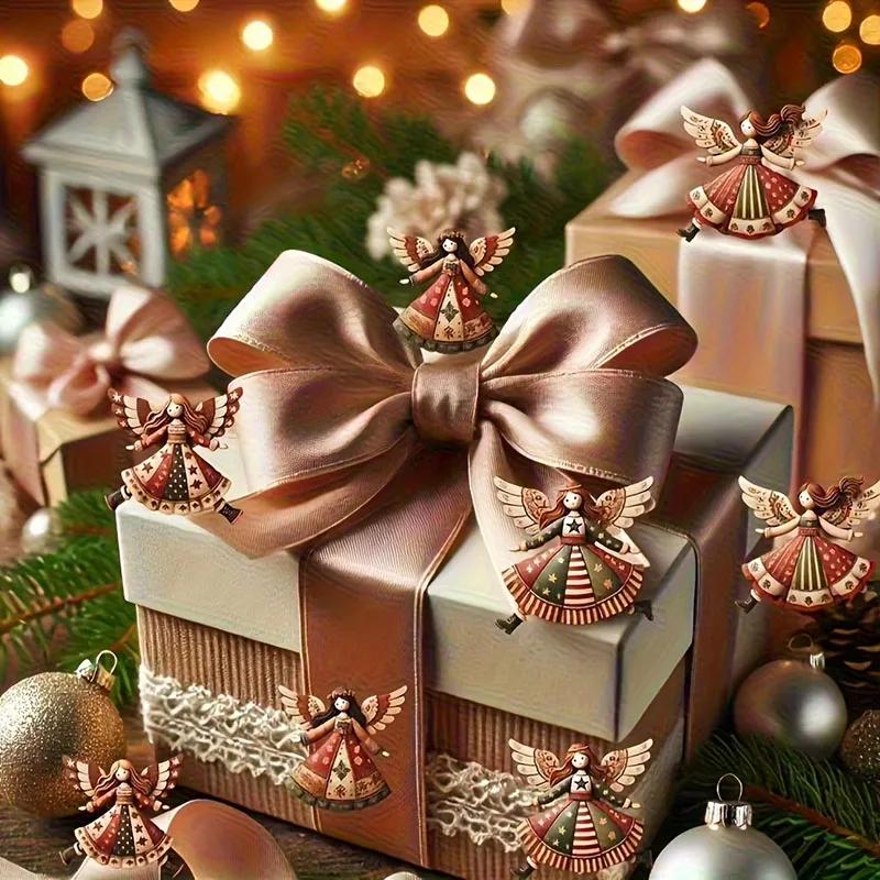 Christmas Tree Hanging Pendant Angels Doll Pendant Wooden Angels Decorations For Christmas Party New Year Wedding Decor