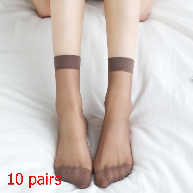 

10 пар однотонных носков женские сексуальные эластичные шелковистые прозрачные тонкие короткие чулки женские повседневные носки до щиколотки 10 pairs темно-коричневого