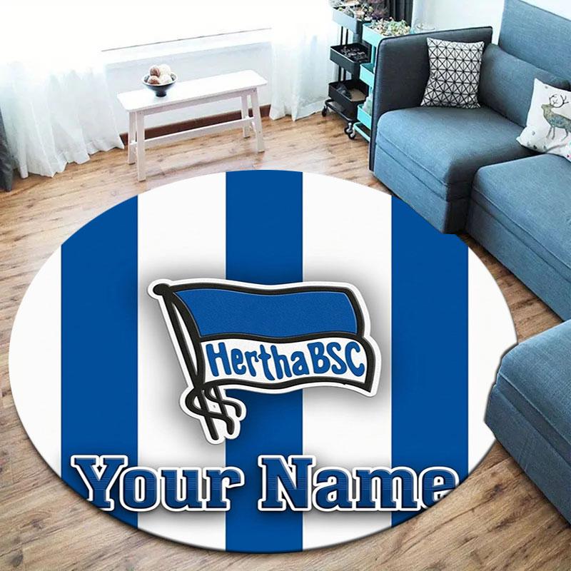 Hertha BSC Custom Name Round Area Rug,Carpet Rug for Living Room Bedroom Sofa Playroom Decor,Non-slip Floor Mat