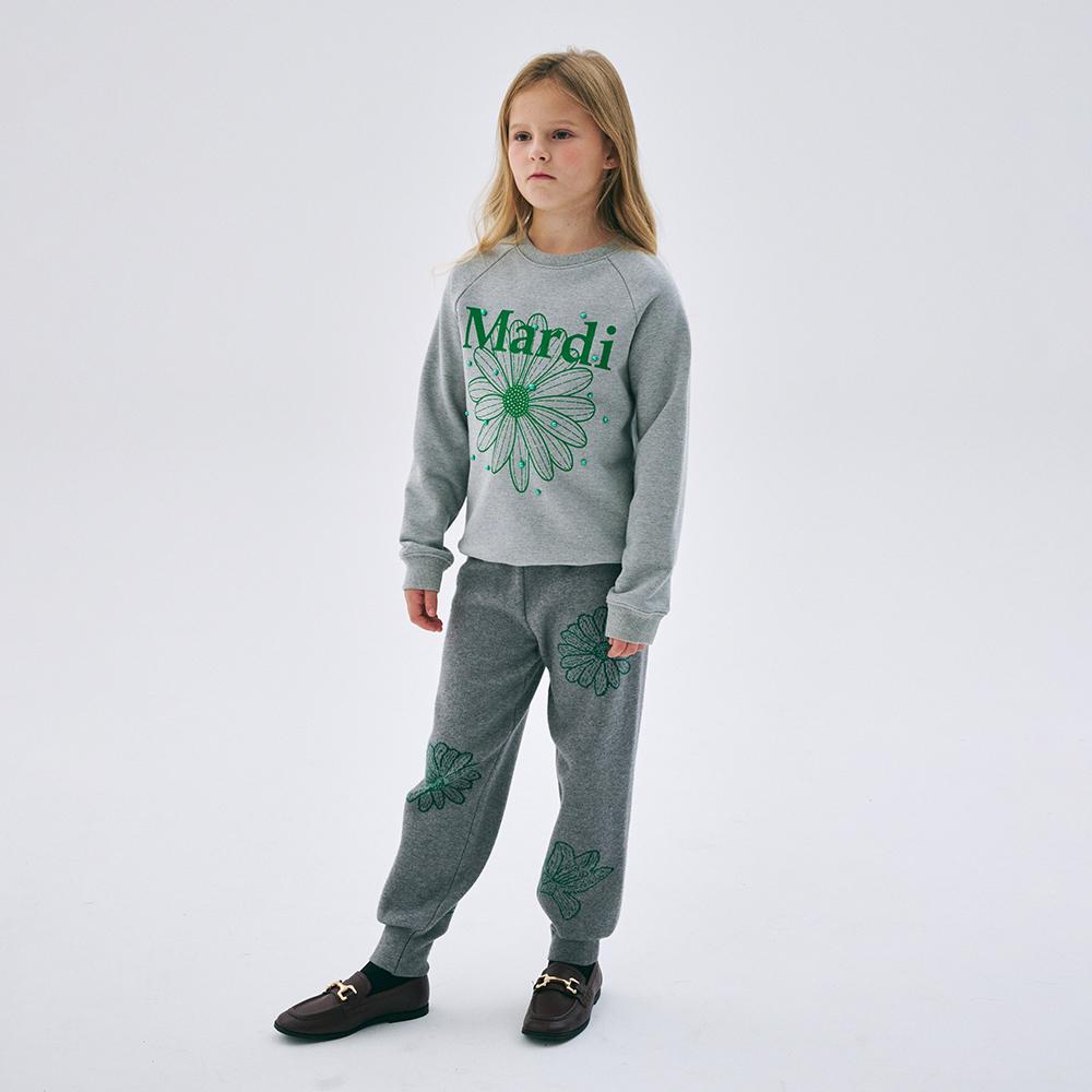 [mardimercredi] KIDS SWEATSHIRT FLOWERMARDI PEARL EMBELLISHED_GREY GREEN