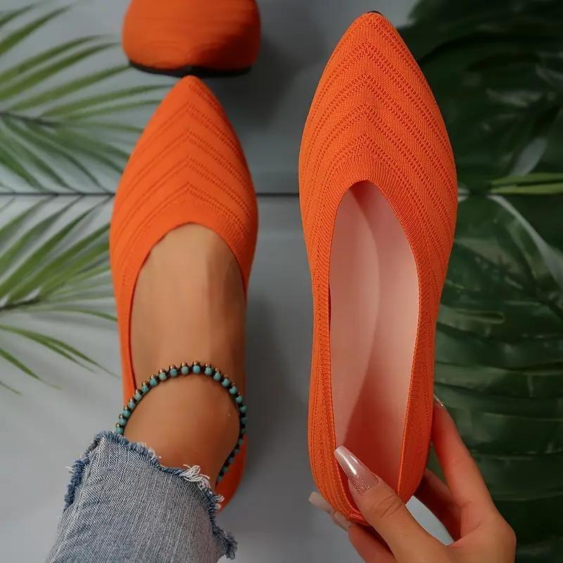 Dámské ploché boty se špičatou špičkou Jednobarevné Pletené slip-on boty Ležérní Prodyšné ploché boty Dámské ploché mokasíny Pohodlné dámské boty