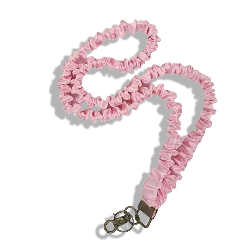 Handmade Elastic Phone Lanyard with Pleated Fabric and Neck Strap for Work ID