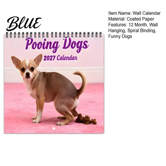 High Definition Dog Photography 2027 Pooping Dogs Square Wall Calendar Funny Theme 12 Month Hanging New Year Gift for Owners Planner Home Office,