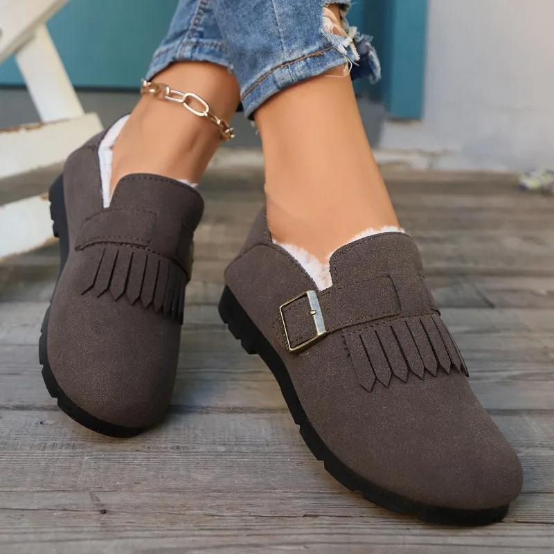 Fashion Women Flats Fringe Loafers Short Plush Warm Shoes Winter Brand New Sneakers 2025 Trend Casual Sport Snow Boots Mujer Zapatos