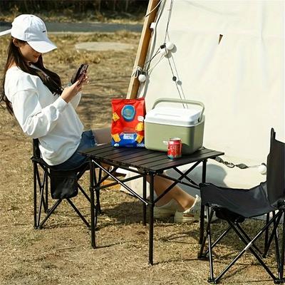 Bench Side Table, Small Folding Camping Table with Storage Bag, Portable Collapsible Aluminum Picnic Tent Side Table for Outdoor