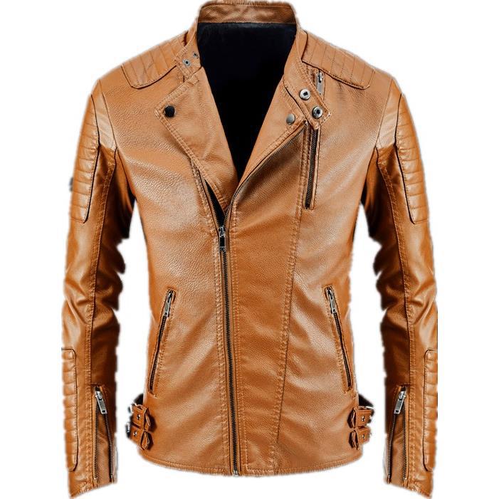 New Leather Jacket Men's Fashion Loose Handsome Spring Autumn and Winter Lapel Casual Jacket Velvet PYP