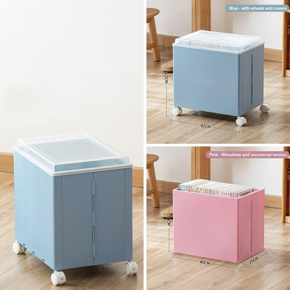 Large Capacity Stationery Storage Box Plastic Movable Bookshelf Portable File Box Study Room