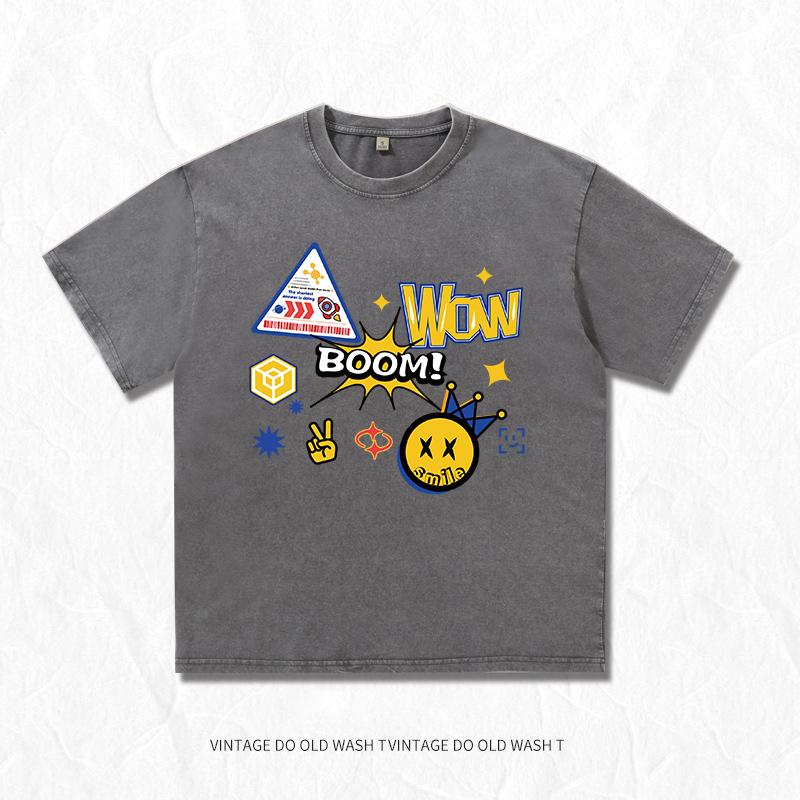 Summer Retro Washed Cotton Short Sleeve T-Shirt Men Women Streetwear Hip Hop Breathable Tops Tee XS