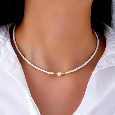 European & American Beach Style Casual Pearl Bead Necklace for Women