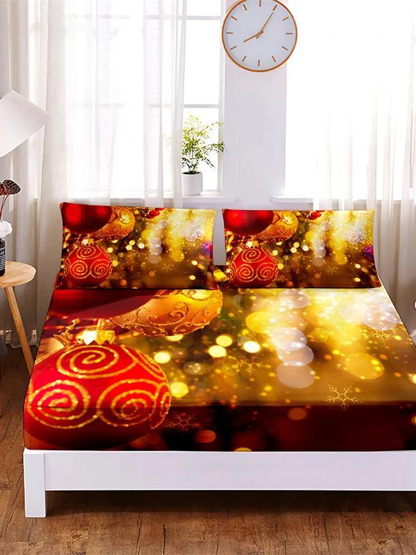 Bedding Set Christmas Fitted Sheet Set Bed Set Mattress Cover Four Corners Elastic Band Non Slip Bed Sheets and Pillowcases
