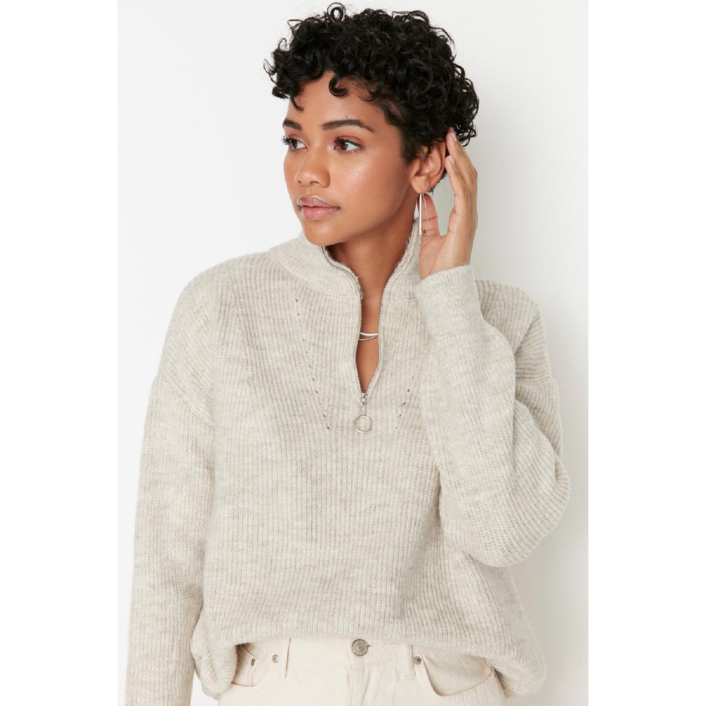 Anthracite Soft Textured Zippered Knitwear Sweater Twoaw20xs0009