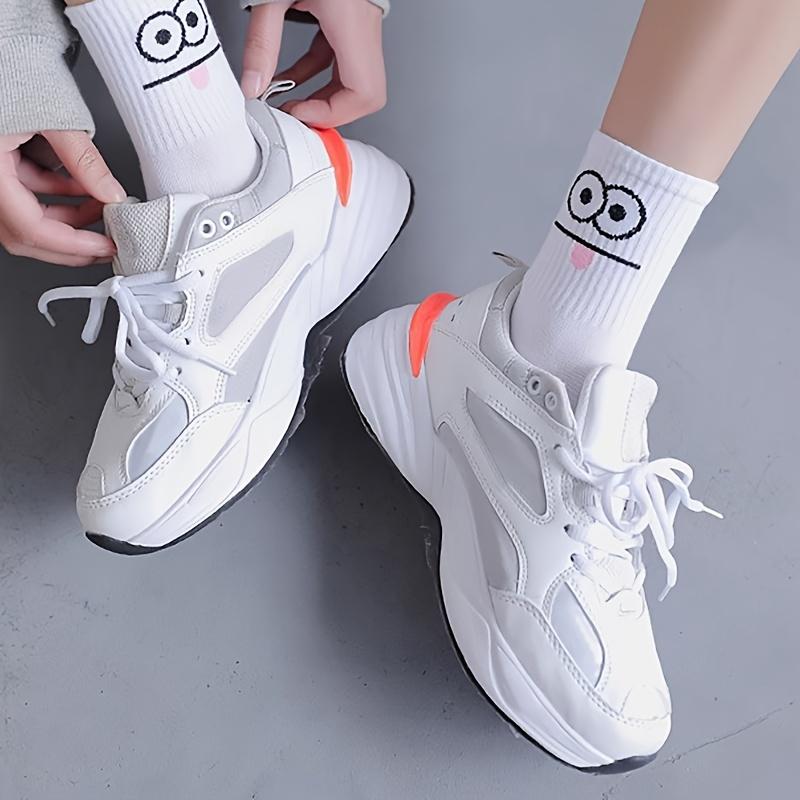 5 Pairs of Women's Kawaii Medium Tube Ankle Socks with Cute Expression Prints for Spring and Autumn