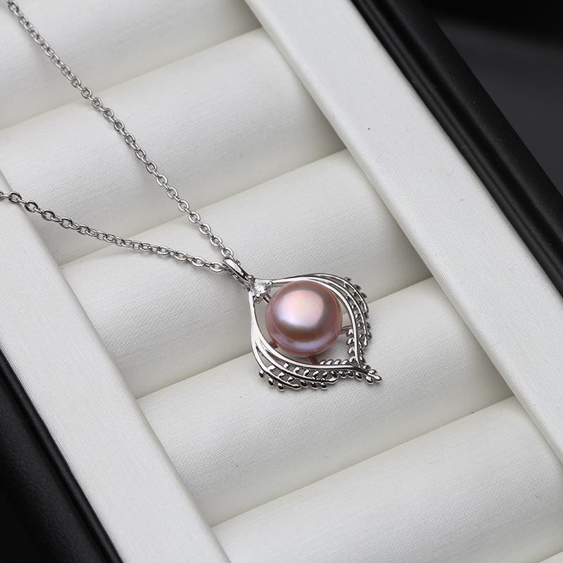 New 925 Silver Natural Pearl Pendant Women,Trendy Freshwater Pearl Pendant Wife Mother Birthday Gift White Purple