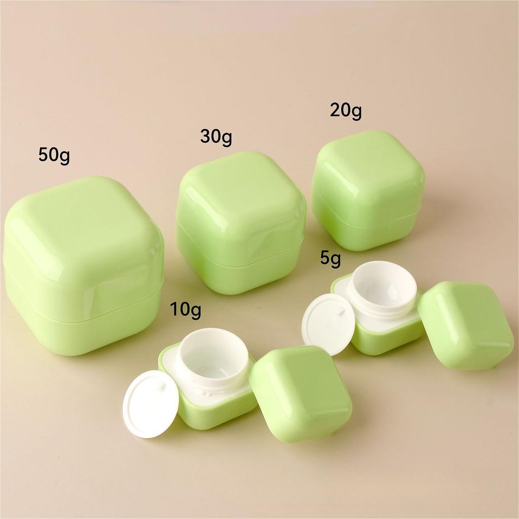 5g-50g PP Square Cream Jar, Refillable Plastic Lotion Container with Rounded Inner Layer & Double-Wall Design
