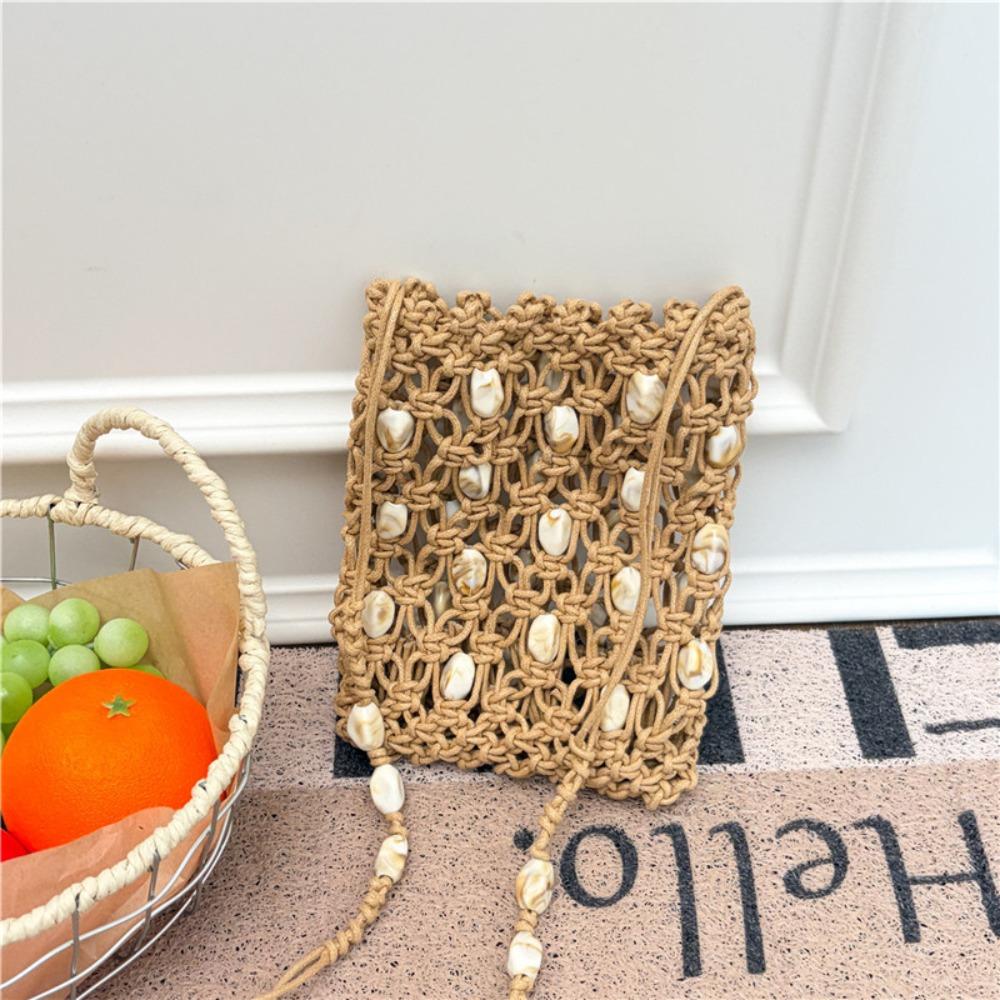 

Fashion Hollow-out Crossbody Phone Bag Handmade Large Capacity Woven Crochet Bags Versatile Casual Shoulder Bag for Women хаки
