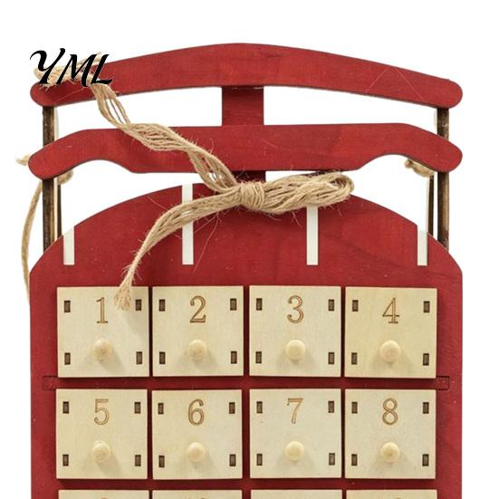 Wall Hanging Christmas Decor Wooden Sleigh Advent Calendar, 24-Day Countdown Box with Drawers, Decoration for Home Tree Decor, Holiday Surprise Candy