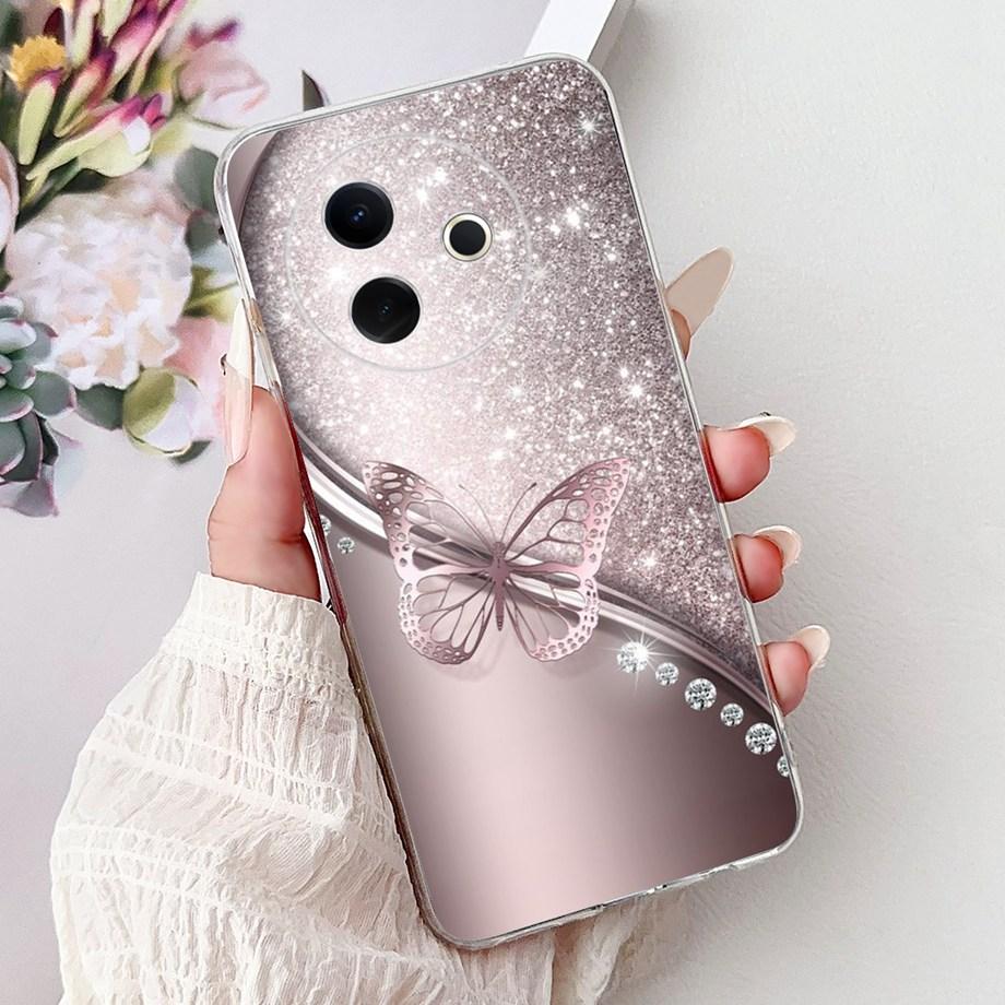 For Vivo Y39 5G Y300i 5G / Vivo V2436 V2444A Back Cover Girly Fashion Flower Butterfly Painting Case Soft Clear Silicone Funda