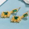 Japanese and Korean Temperament Emerald Stud Earrings Retro High-end Earrings Classic Fashion Design Sense Classical Style