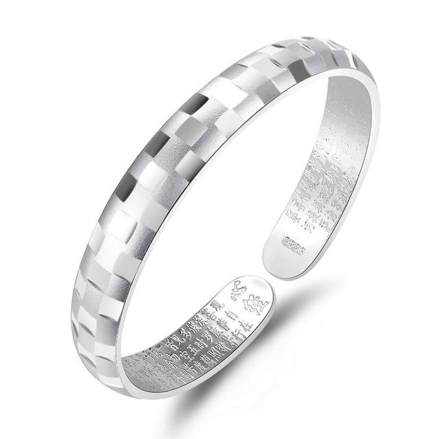 

Модные женские аксессуары для рук с геометрическим узором, индивидуальный браслет буддийской сутры, женские ювелирные изделия, золотые браслеты открытого размера, женские белый