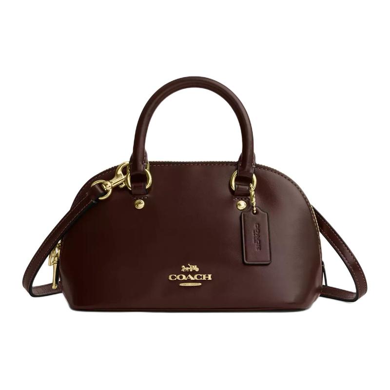 COACH SATCHEL Lara 22 zipper closure silver hardware cow leather handbag small women s maple color серебряный