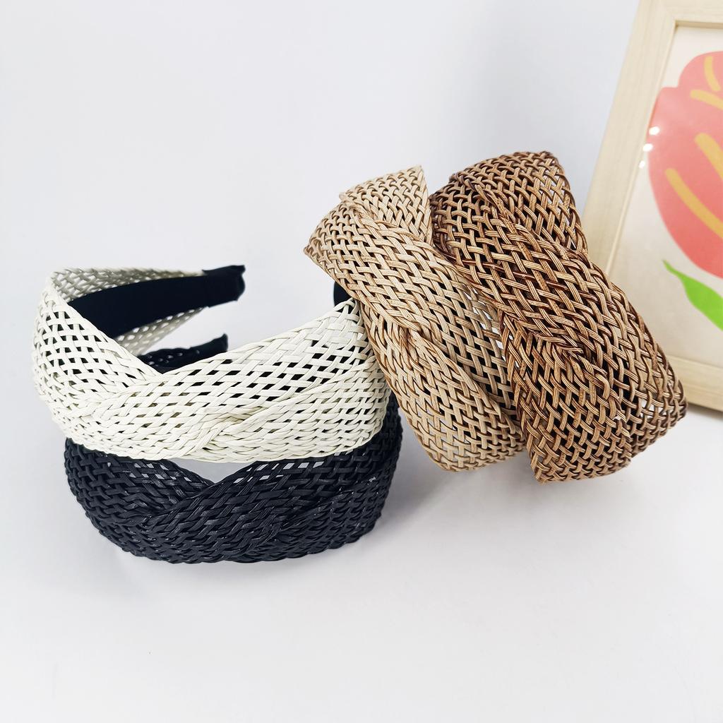 Sommer Strand Breitkrempiger Strohflecht Stirnband Frauen Handgewebter Haarreif Überkreuzt Geknotetes Mode Haarband Böhmisches Haarband HOT