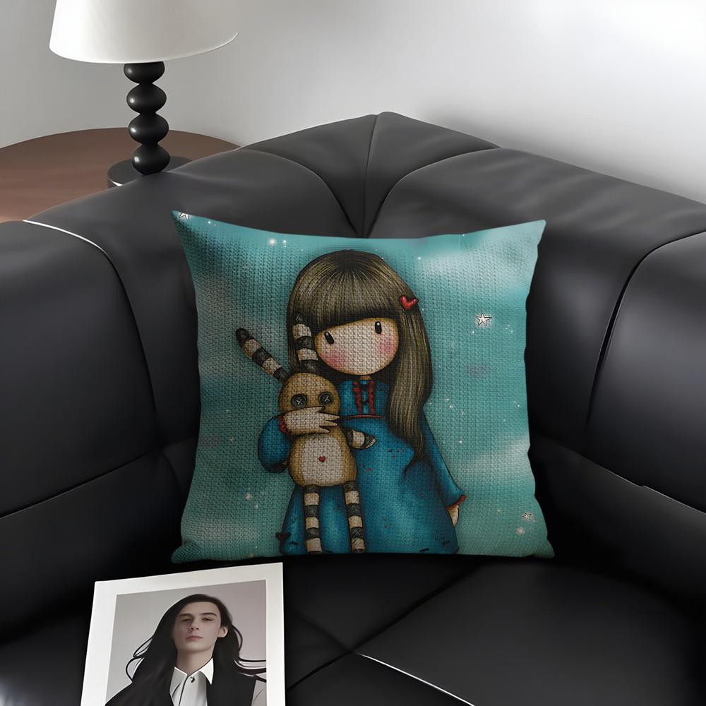 S-Santoro G-Gorjuss Cartoon Cushion Cover Natural Linen Organic Fabric Double-Sided Printing Sofa Home Decor Gift Pillow Case