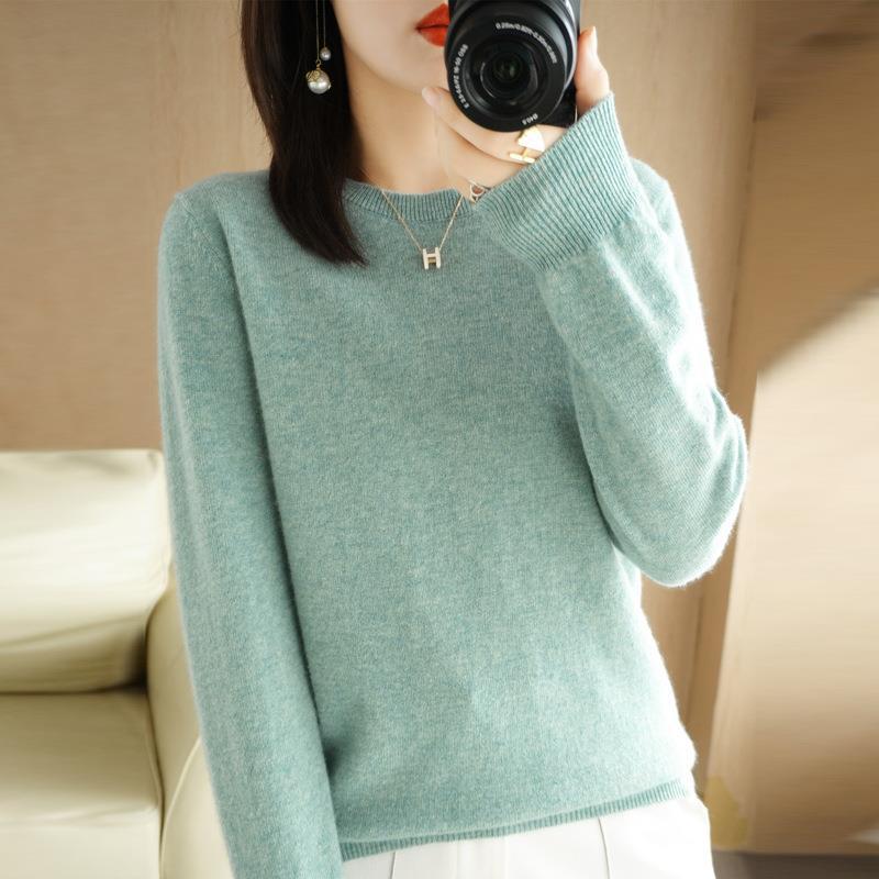 Women's Slim-Fit Round Neck Knitted Pullover, Long Sleeve, Base Layer for Spring/Autumn 2023, Non-Cashmere Top