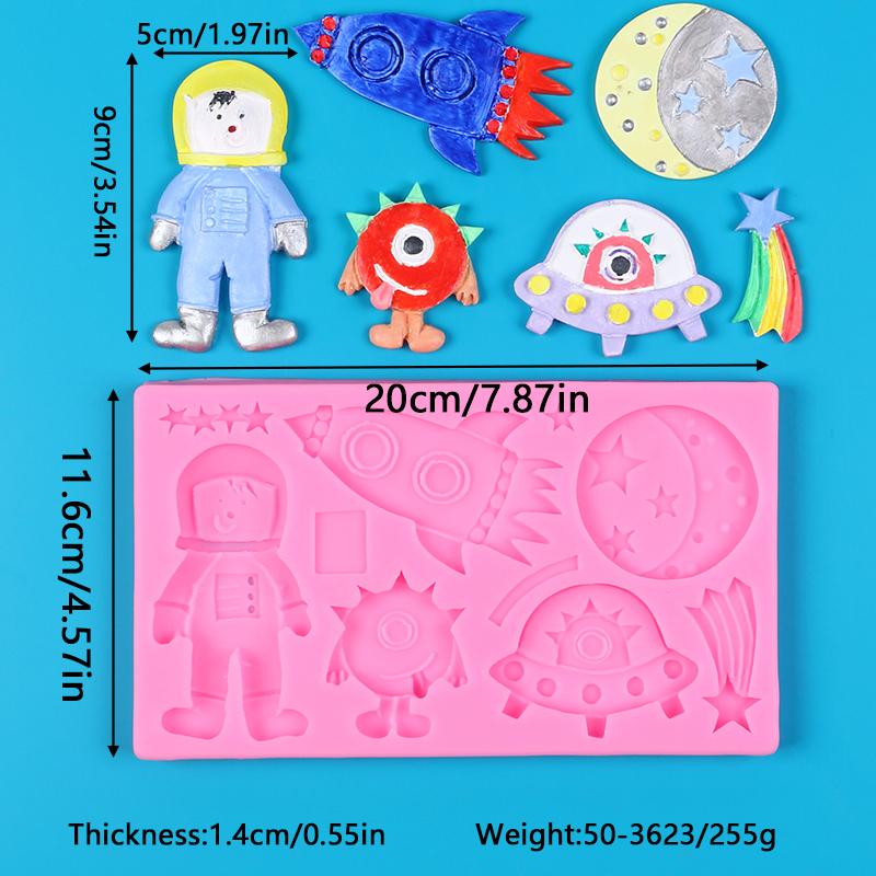 Astronaut Spaceship Silicone Mold Cake Decoration Cupcake Topper Fondant Chocolate Candy Gum Paste Polymer Clay Mold