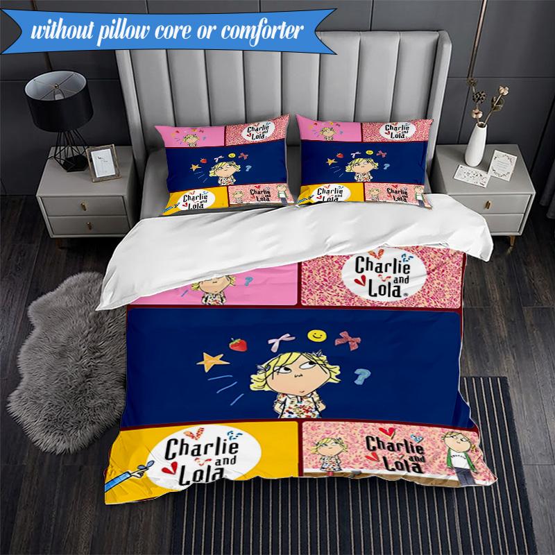 3-teiliges Char-lie und Lola Abenteuer Bettwäsche-Set, Enthält 1 Bettbezug und 2 Kissenbezüge. Perfekt für Schlafzimmer, Wohnheim, Weihnachtsgeschenk für Fans