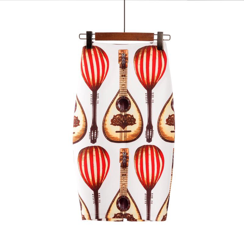 Digital Print Women's Pencil Skirt - Hip-Hugging, Half-Length