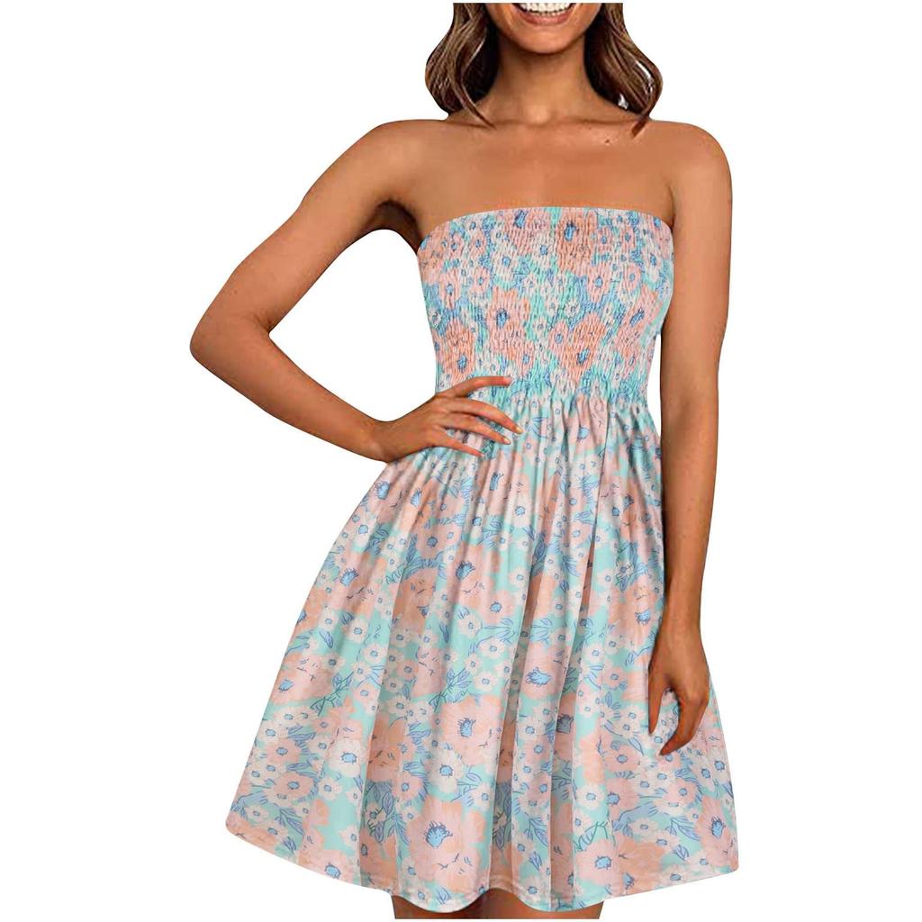 Women Sleeveless Summer Dresses For Women 2022 Wrap Chest Printed Beach Dress