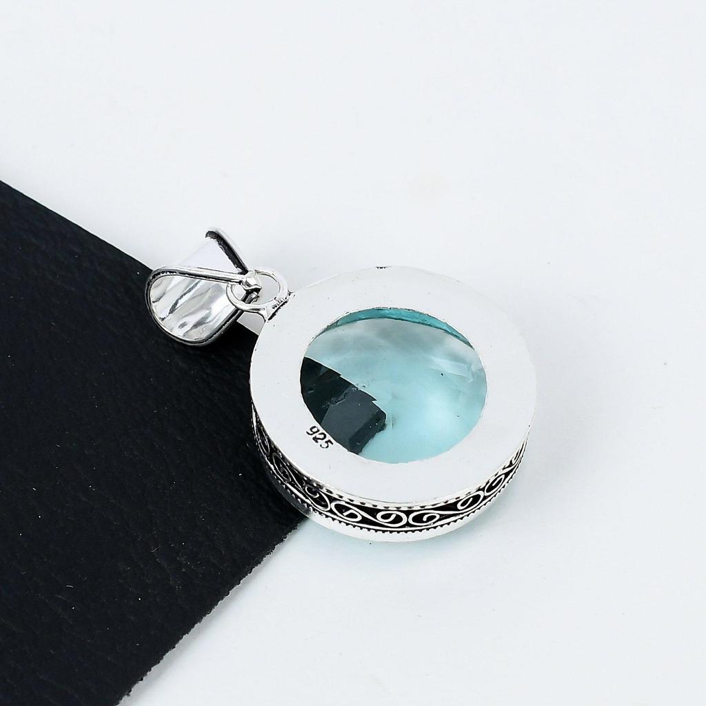 Aquamarline Gemstone Silver Pendant In 925 Sterling Silver- Handmade Design, Everyday Wear Jewelry, Unique Aquamarline Pendant Wadding Gifts