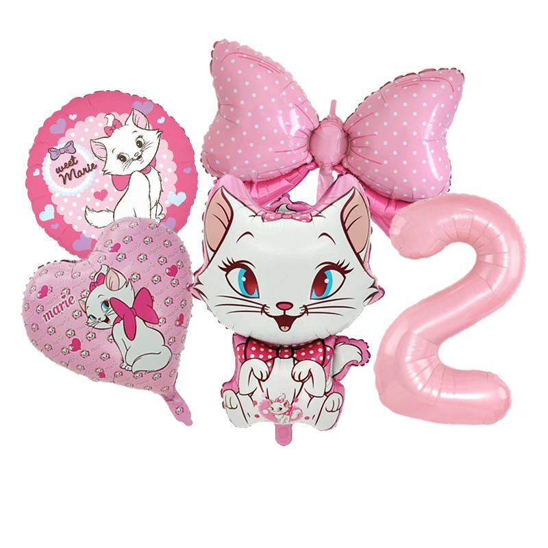 5pcs Marie Cat Bow Balloons Pink Girls Birthday Party Balloons Decoration Cartoon Marie Cat Animal Pet Balloon Baby Shower Decor
