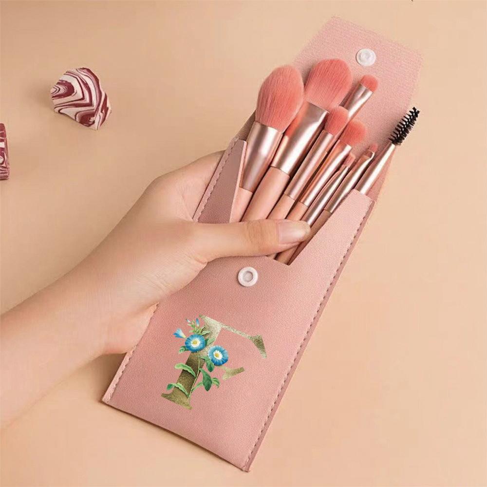 Beginners Makeup Brushes Set - Soft Fluffy Brushes For Face & Eye With PU Bag Ideal For Makeup Artists Golden Flower Pattern