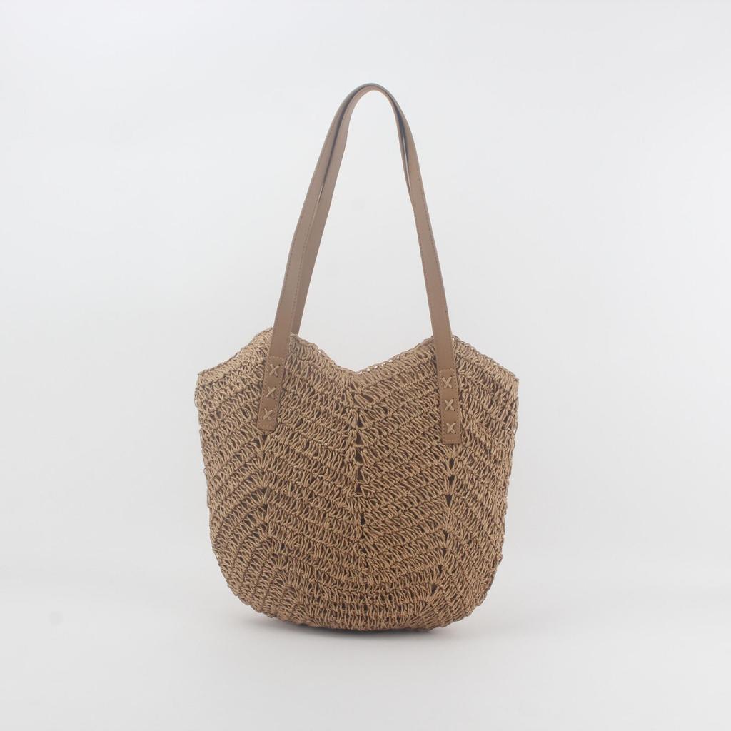 Hand-Woven Straw Shoulder Bag: Women's Fashion Beach Backpack