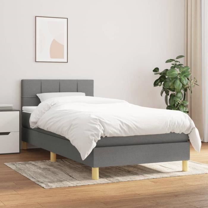 3140578 vidaXL Bed Base and Mattress Dark Grey 90x190 Cm Fabric