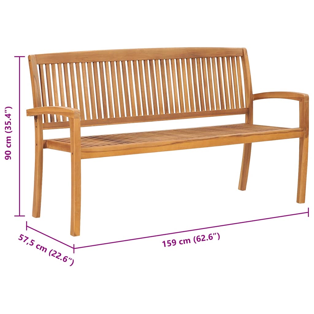 Garden Bench 3 Seater Stackable 159 cm Solid Teak Wood