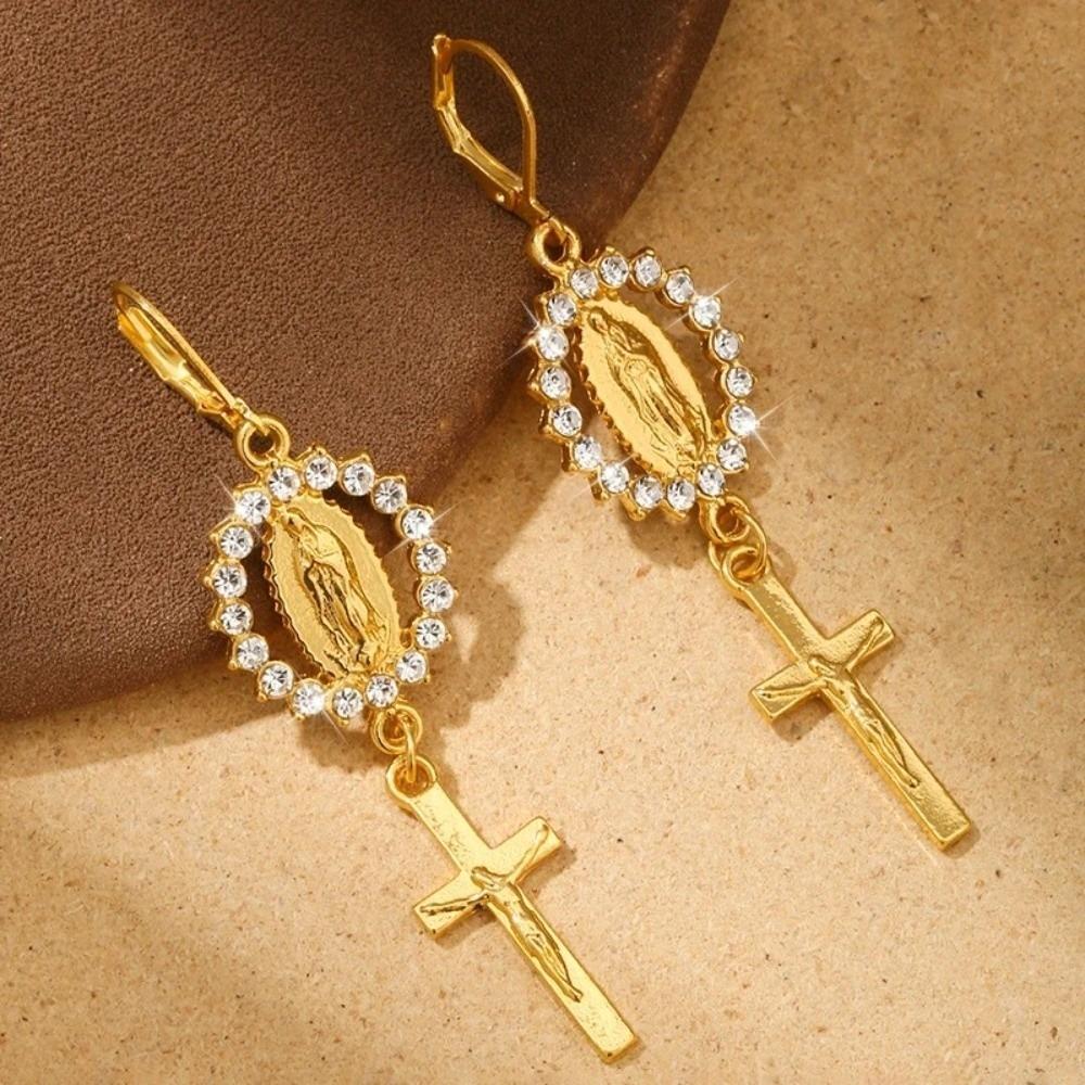 Retro Rhinestone Cross Eardrop Relief Rhinestone Earrings New Punk Style Earrings