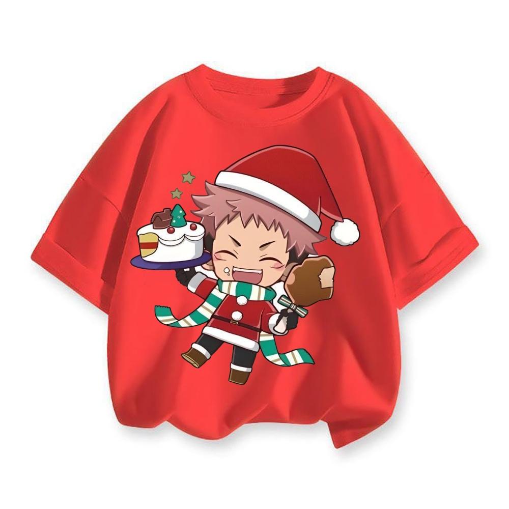 Casual Christmas Japanese Anime Spell Return Battle Joint Short Sleeved T-shirt Children's 2D Loose Wear